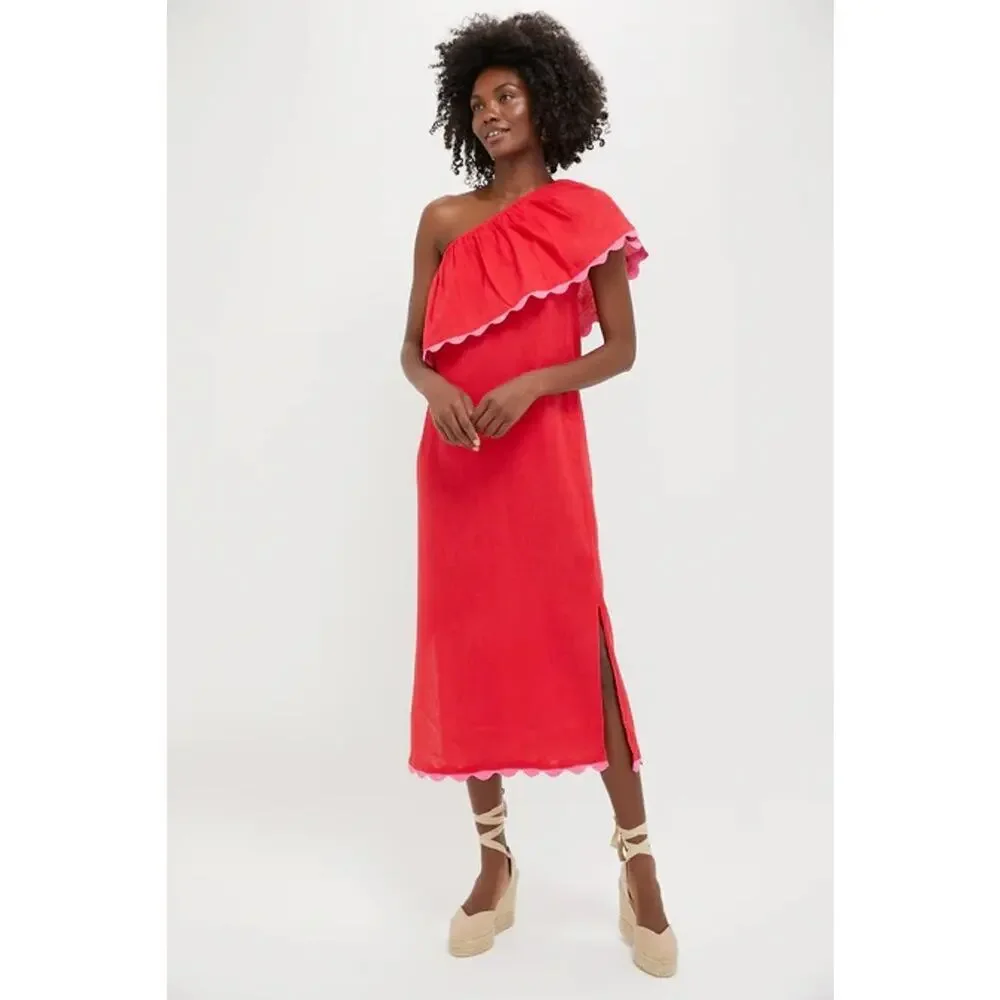 TUCKERNUCK Hibiscus Red Linen Amalfi Dress Size S NWT - Picture 1 of 5